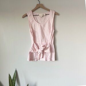 Cynthia Rowley 100% Linen Pastel Pink Striped Bow Tie Sleeveless Tank Blouse